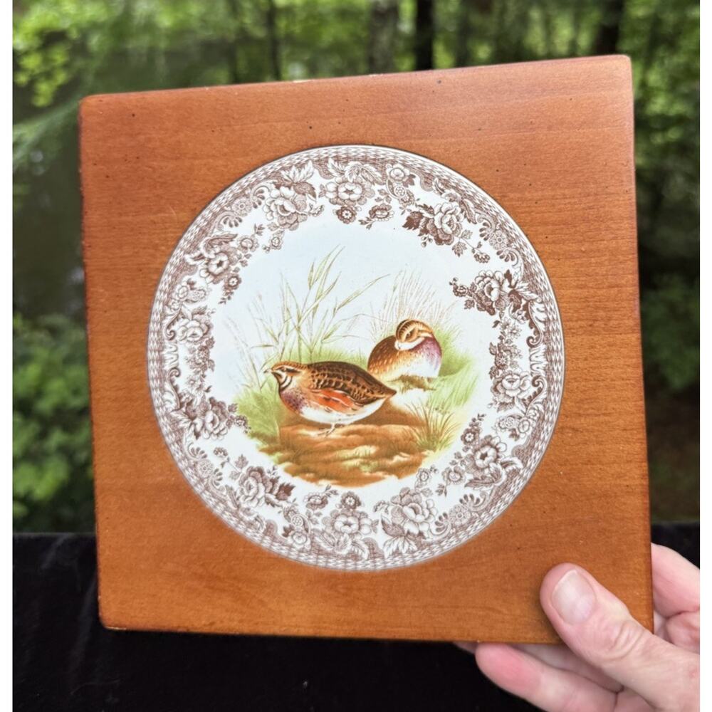 Spode Woodland Quail Ceramic Tile Center Wood Trivet Or Hanging Wall Art